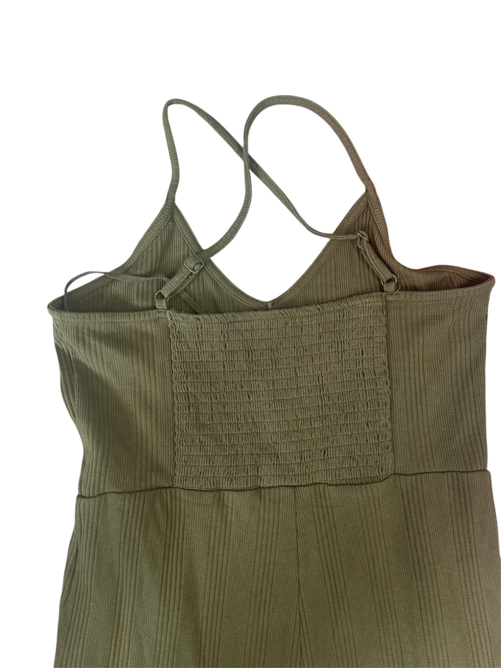 Aerie Kick It Olive Ribbed Crisscross Strap Flare Leg Jumpsuit size L - Picture 5 of 9
